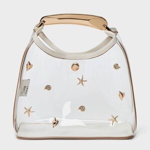 NWT! Transparent Beach-Themed Handbag with Gold Accents